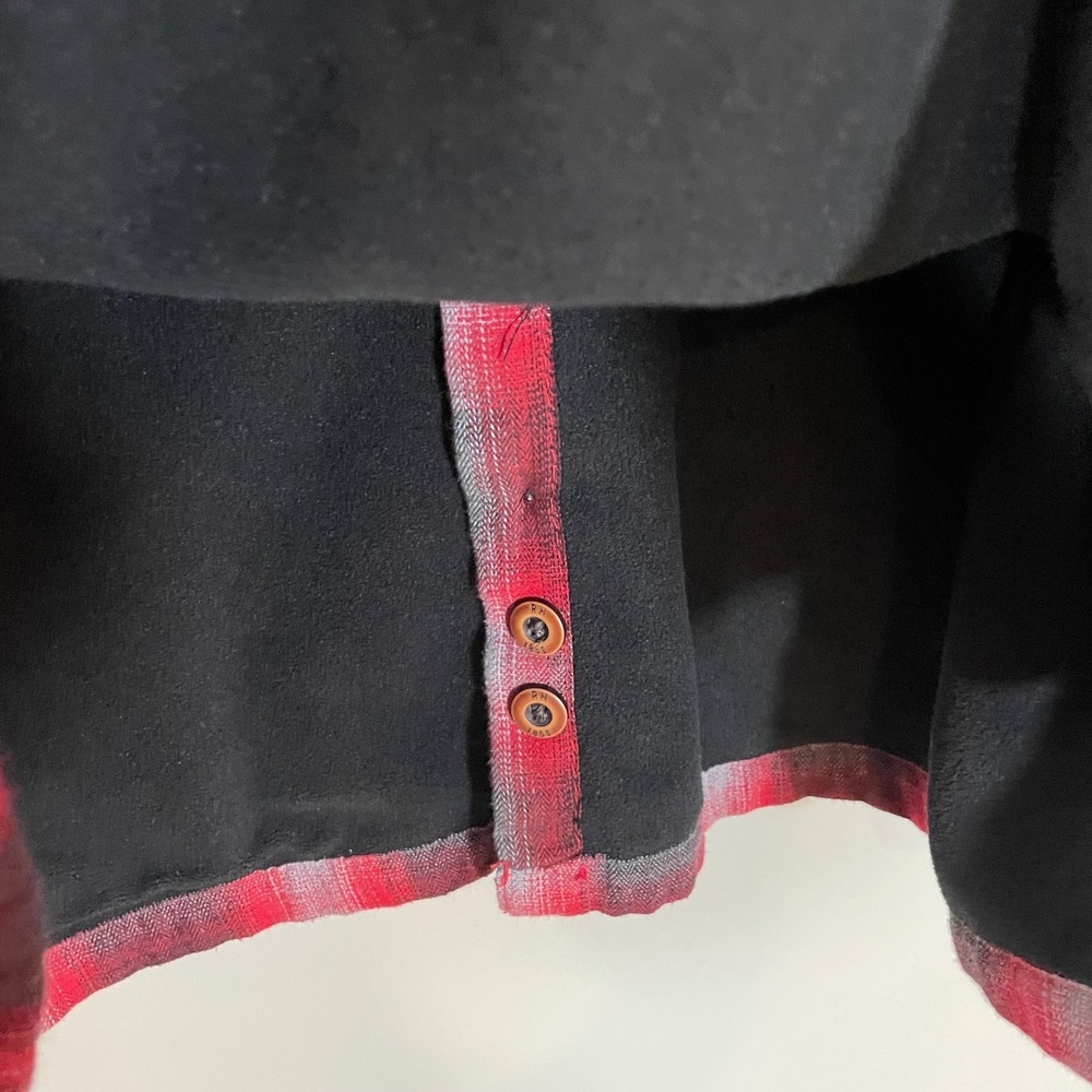 Red Head Mens L Fleece Lined Flannel Shirt Red Black Plaid Heavy Shacket Warm - Picture 6 of 7